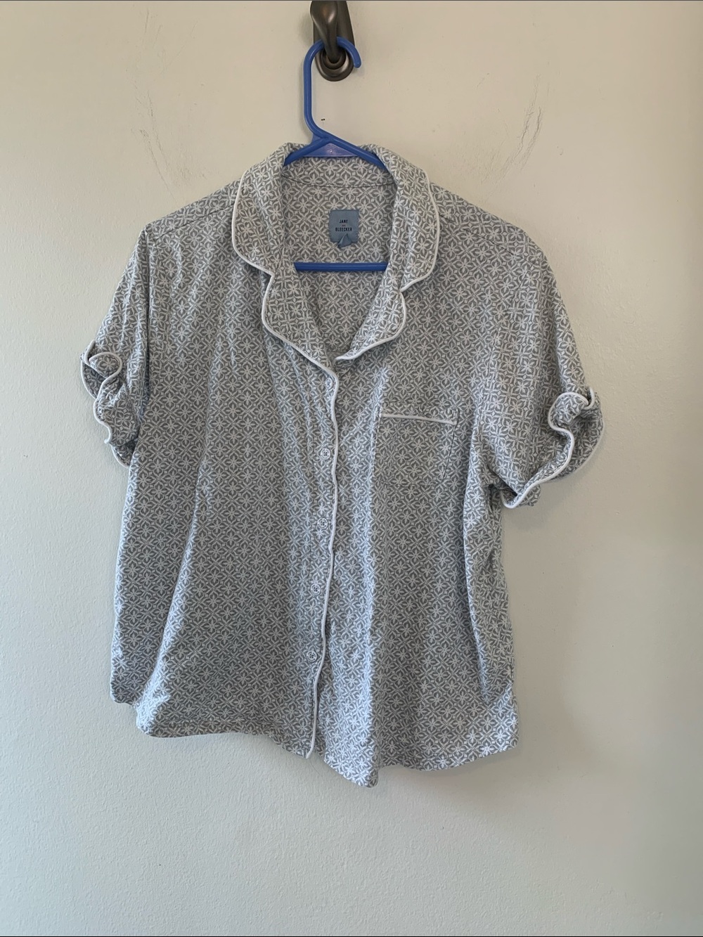 Jane and Bleecker Grey and White Short Sleeve, Sleep Short Lightweight Flannel